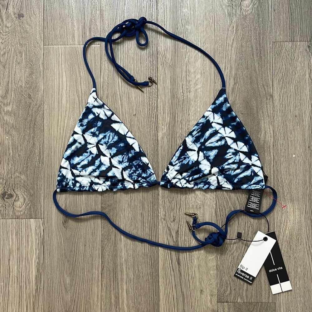 Dolce Vita Navy Blue Tie Dye Reversible Bikini Top Large
